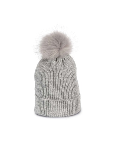 KUP-KP555-KNITTED BOBBLE BEANIE IN RECYCLED YARN
